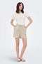 Front image of a model wearing the Jdy say hw linen string shorts in oat, by brand Jacqueline de yong