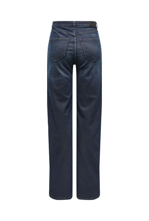 Back image of the Juicy hw wide leg jeans in dark denim, by brand Only