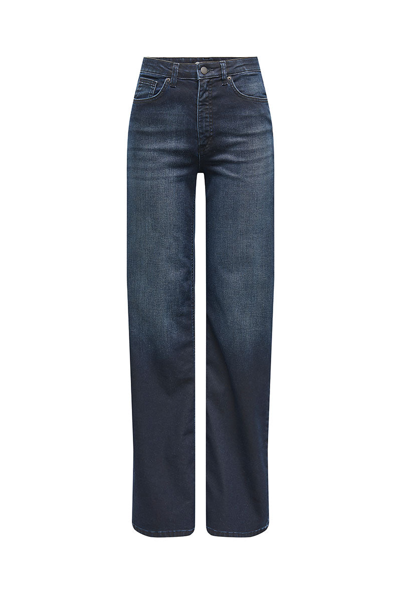 Front image of Juicy hw wide leg jeans in dark denim, by brand Only