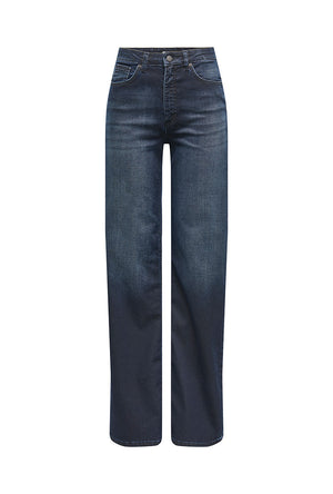 Front image of the Juicy hw wide leg jeans in dark denim, by brand Only