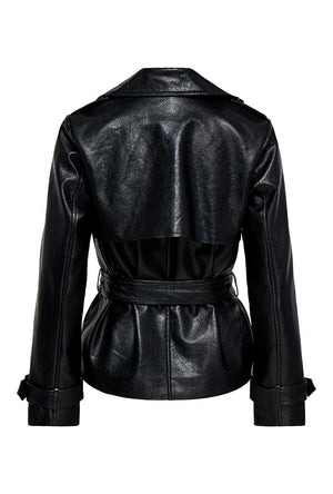 Back image of the Julia faux leather belted jacket in black, by brand Only