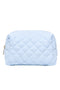 Front image of Kamilla quilted cosmetic bag in blue, by brand Only