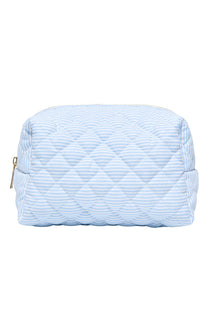 Front image of the Kamilla quilted cosmetic bag in blue, by brand Only