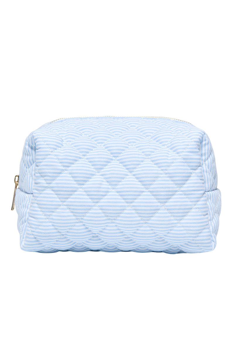 Front image of Kamilla quilted cosmetic bag in blue, by brand Only