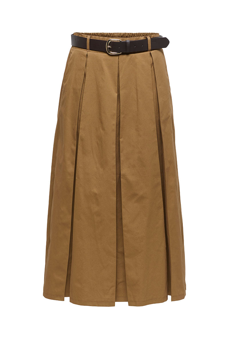 Front image of Laven zora hw long belt skirt in brown, by brand Only