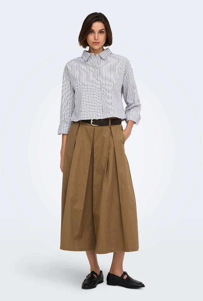 Front image of a model wearing Laven zora hw long belt skirt in brown, by brand Only