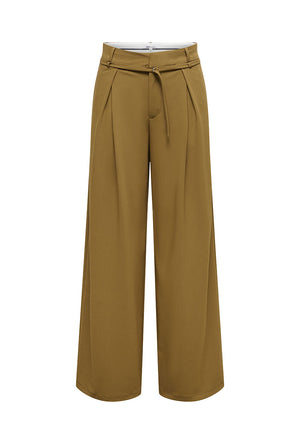 Front image of the Lavina hw belt wide pant in brown, by brand Only