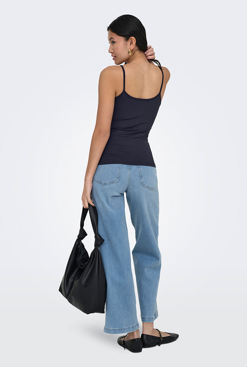 Back image of a model wearing Lea sl new singlet in navy, by brand Only