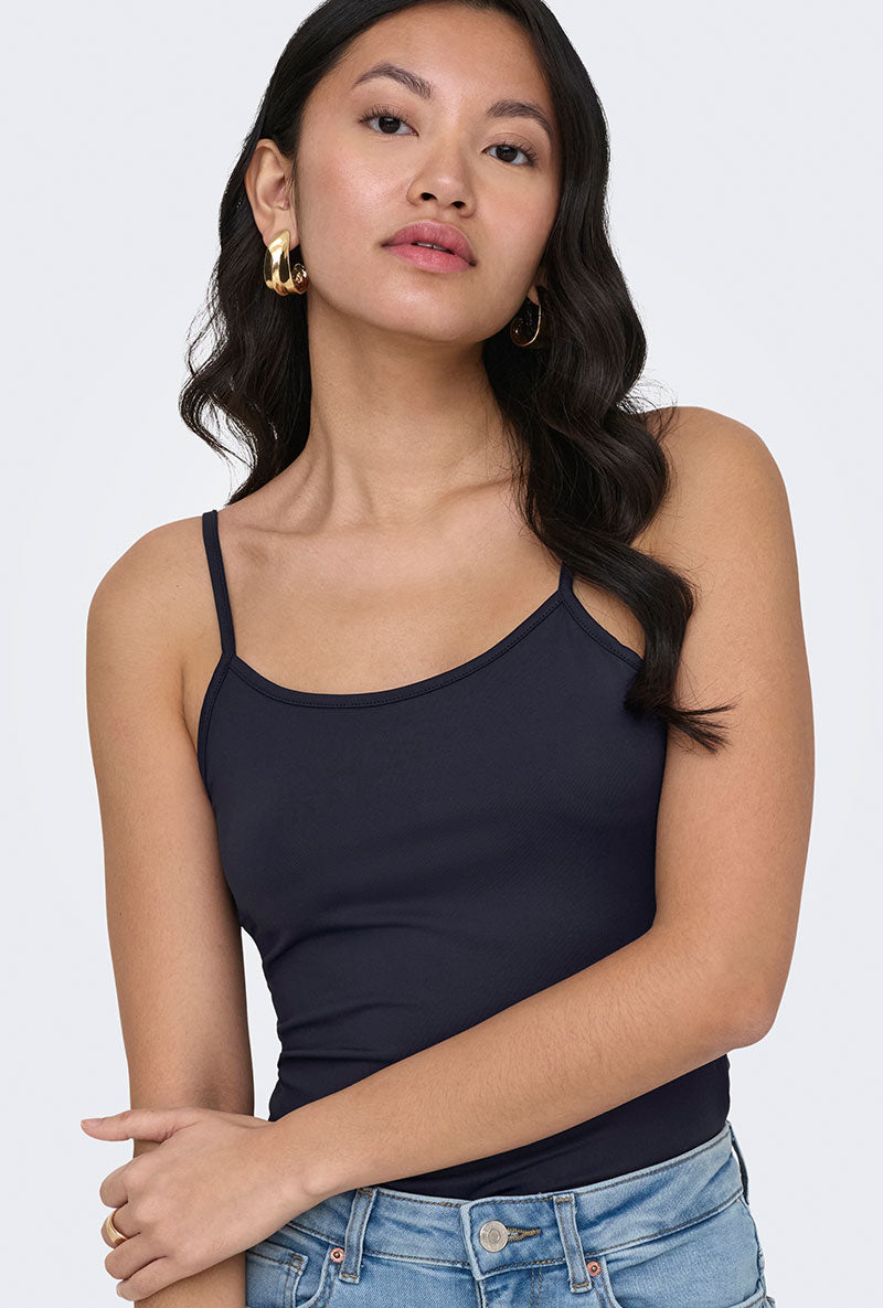 Front image of a model wearing Lea sl new singlet in navy, by brand Only