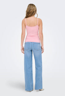 Back image of a model wearing the Lea sl new singlet in pink, by brand Only