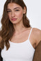 Front image of a model wearing the Lea sl new singlet in white, by brand Only