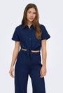 Image of LEONI SEERSUCKER CAP KNOT SHIRT in navy, by brand ONLY