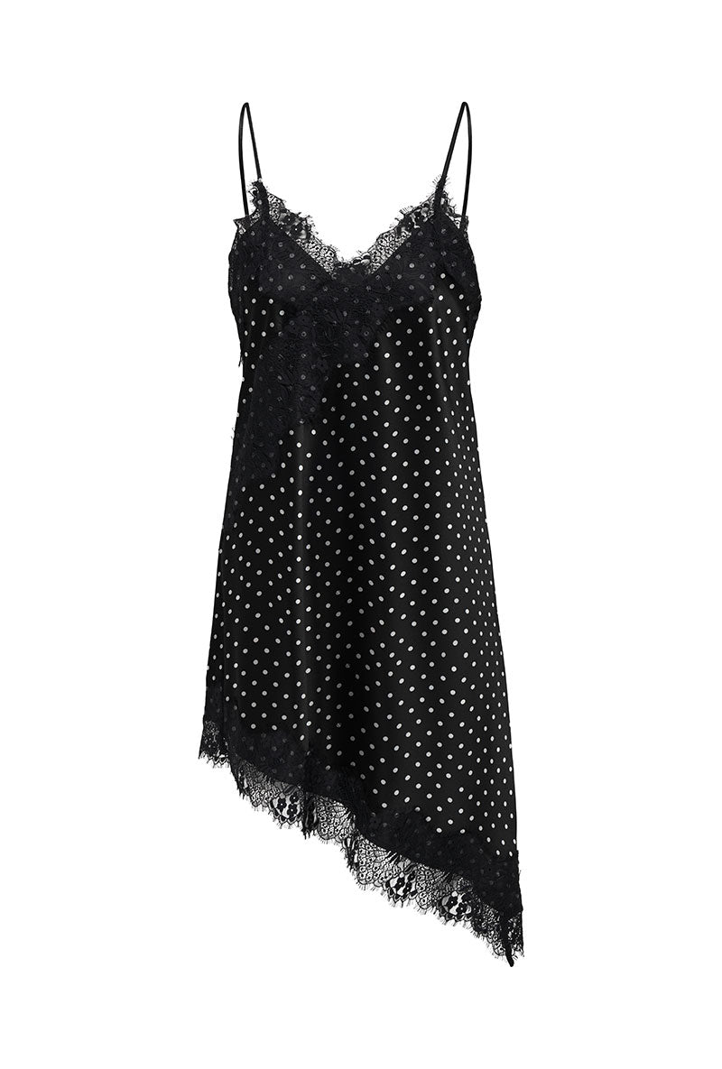 Front image of Lindona strap satin lace dress in black, by brand Only