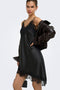 Front image of a model wearing the Lindona strap satin lace dress in black, by brand Only