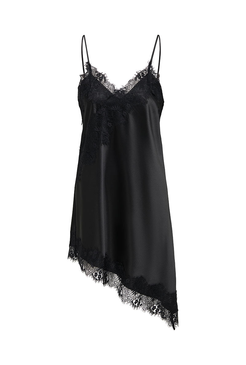 Front image of Lindona strap satin lace dress in black, by brand Only