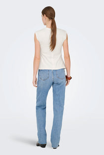 Back image of a model wearing the Marie s/l ruching top in off white, by brand Only