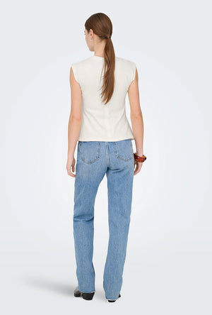 Back image of a model wearing the Marie s/l ruching top in off white, by brand Only