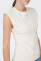 Detail image of a model wearing the Marie s/l ruching top in off white, by brand Only