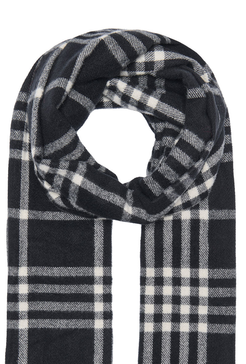 Detail image of Mathilde check fringe scarf in black, by brand Only