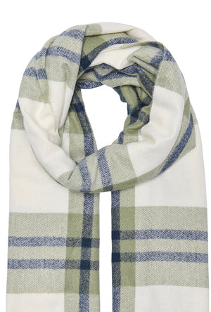 Detail image of the Mathilde check fringe scarf in green, by brand Only