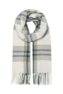 Front image of the Mathilde check fringe scarf in green, by brand Only