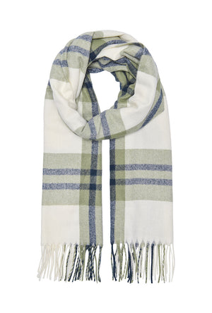 Front image of the Mathilde check fringe scarf in green, by brand Only