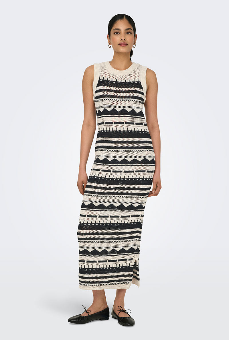 Front image of a model wearing Only merida life maxi knit dress in ecru, by brand Only