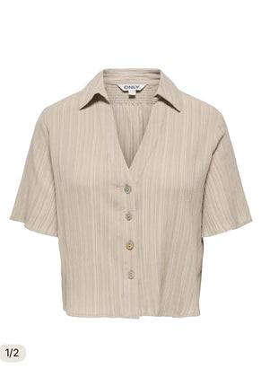 Front image of Munich ss crinkle shirt in stone, by brand Only