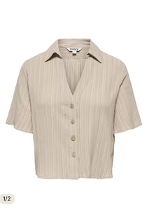 Front image of the Munich ss crinkle shirt in stone, by brand Only