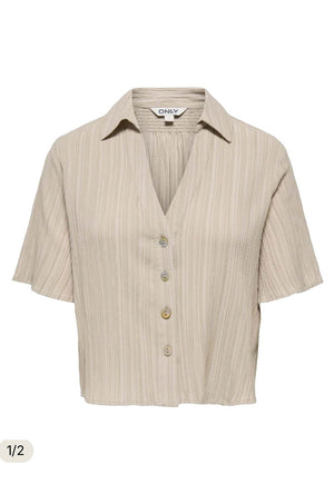 Front image of the Munich ss crinkle shirt in stone, by brand Only