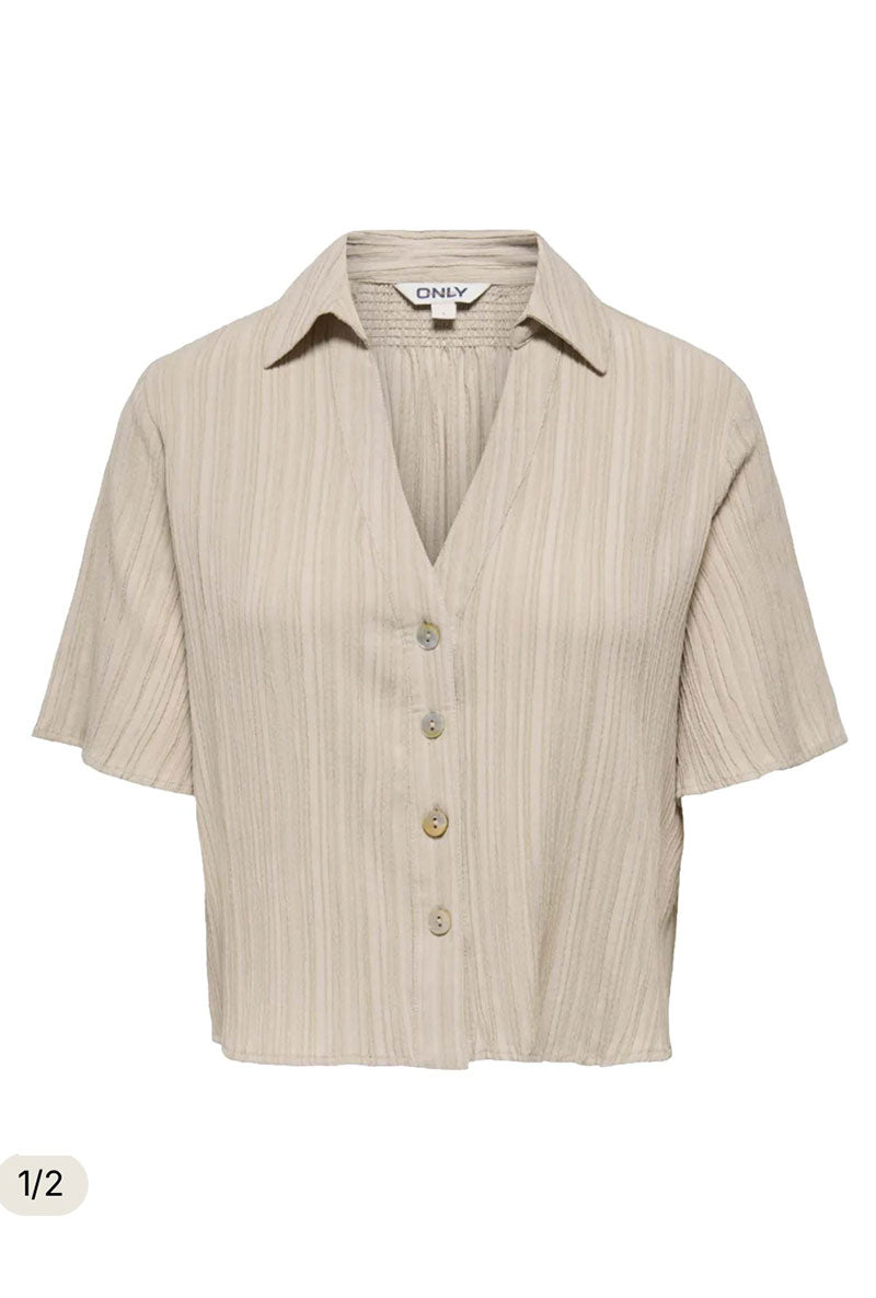 Front image of Munich ss crinkle shirt in stone, by brand Only