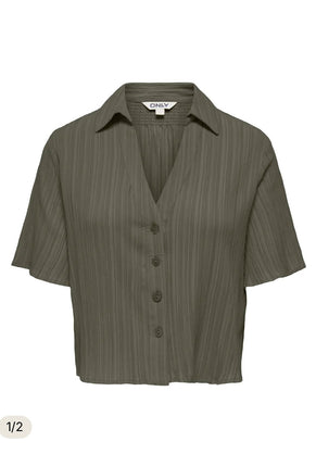 Front image of Munich ss crinkle shirt in olive, by brand Only