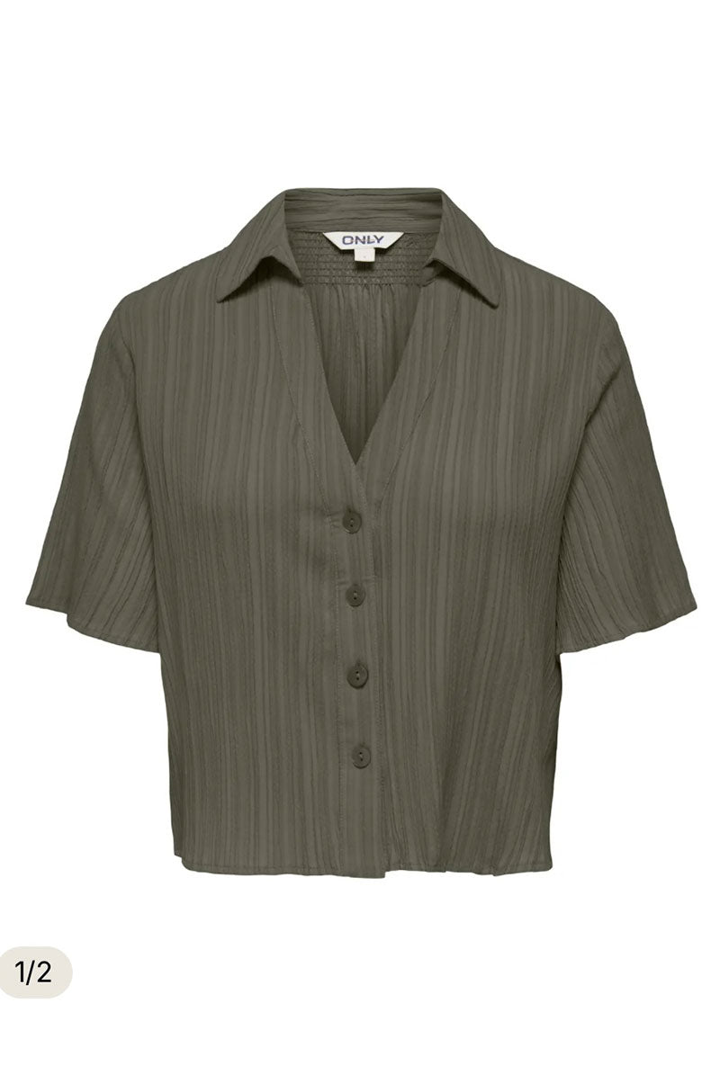 Front image of Munich ss crinkle shirt in olive, by brand Only