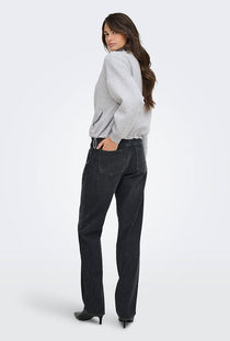 Back image of a model wearing the Nadja ls zip sweat in grey, by brand Only