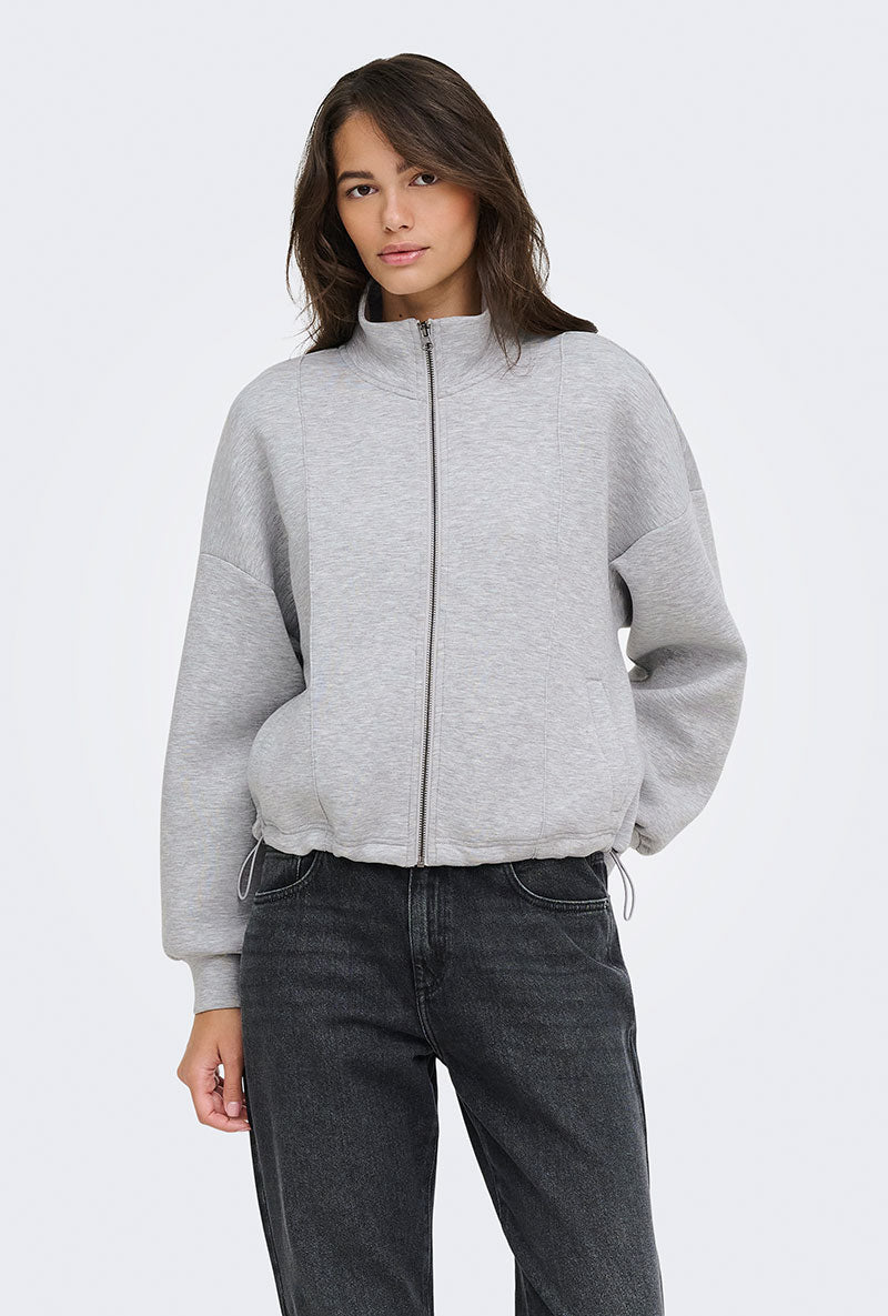 Front image of a model wearing Nadja ls zip sweat in grey, by brand Only