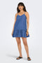 Front image of a model wearing the Only nova azure dress in denim, by brand Only