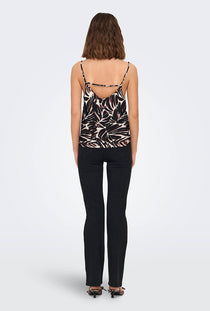 Back image of a model wearing the Nova life viscose paris singlet in black/white, by brand Only