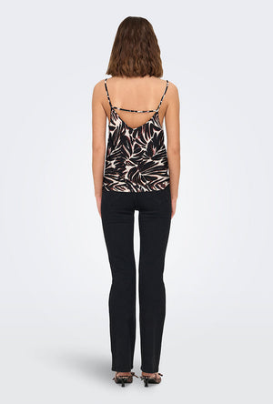 Back image of a model wearing the Nova life viscose paris singlet in black/white, by brand Only
