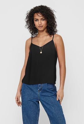 Front image of a model wearing Nova life viscose paris singlet in black, by brand Only