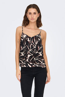 Front image of a model wearing the Nova life viscose paris singlet in black/white, by brand Only