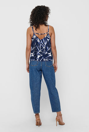 Back image of a model wearing the Nova life viscose paris singlet in navy, by brand Only