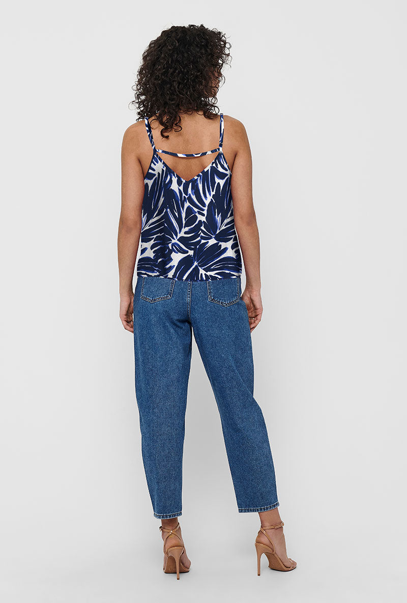 Back image of a model wearing Nova life viscose paris singlet in navy, by brand Only