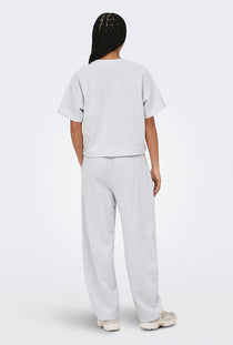 Back image of a model wearing the Ofelia ss raglan sweatshirt in light grey, by brand Only