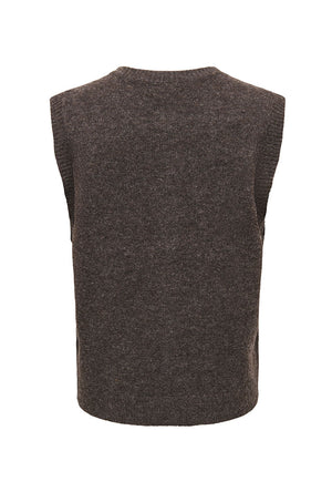 Back image of the Olivia sl button vest in brown, by brand Only