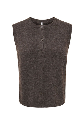 Front image of Olivia sl button vest in brown, by brand Only