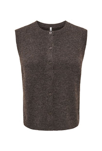 Front image of the Olivia sl button vest in brown, by brand Only