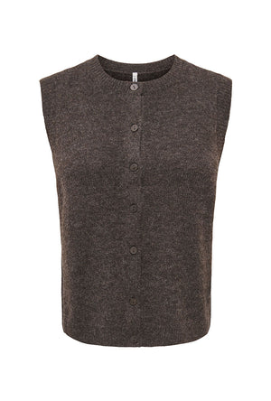 Front image of the Olivia sl button vest in brown, by brand Only
