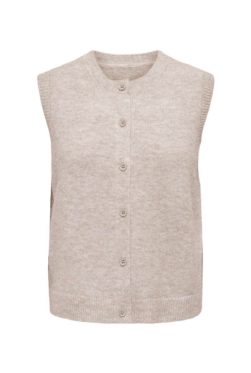Front image of Olivia sl button vest in stone, by brand Only