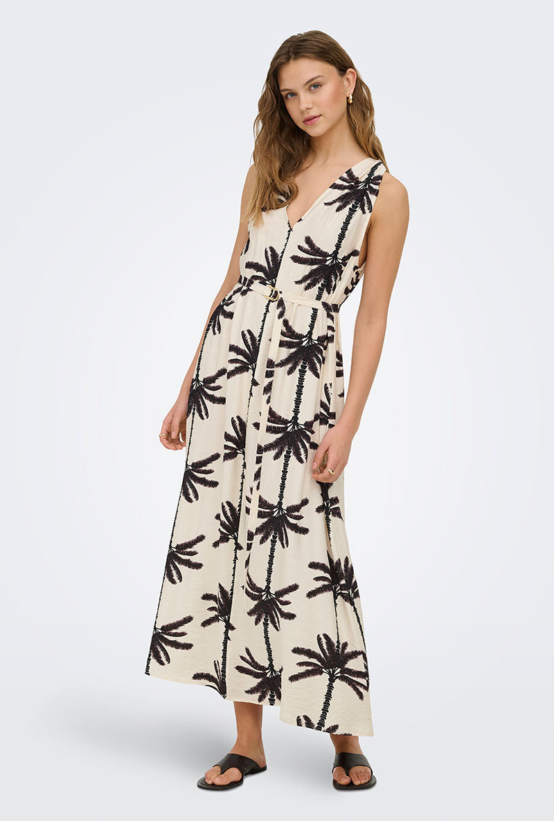 Front image of a model wearing Palima sl long belt dress in beige, by brand Only