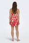 Back image of a model wearing the Sakura short bandeau dress in red, by brand Only